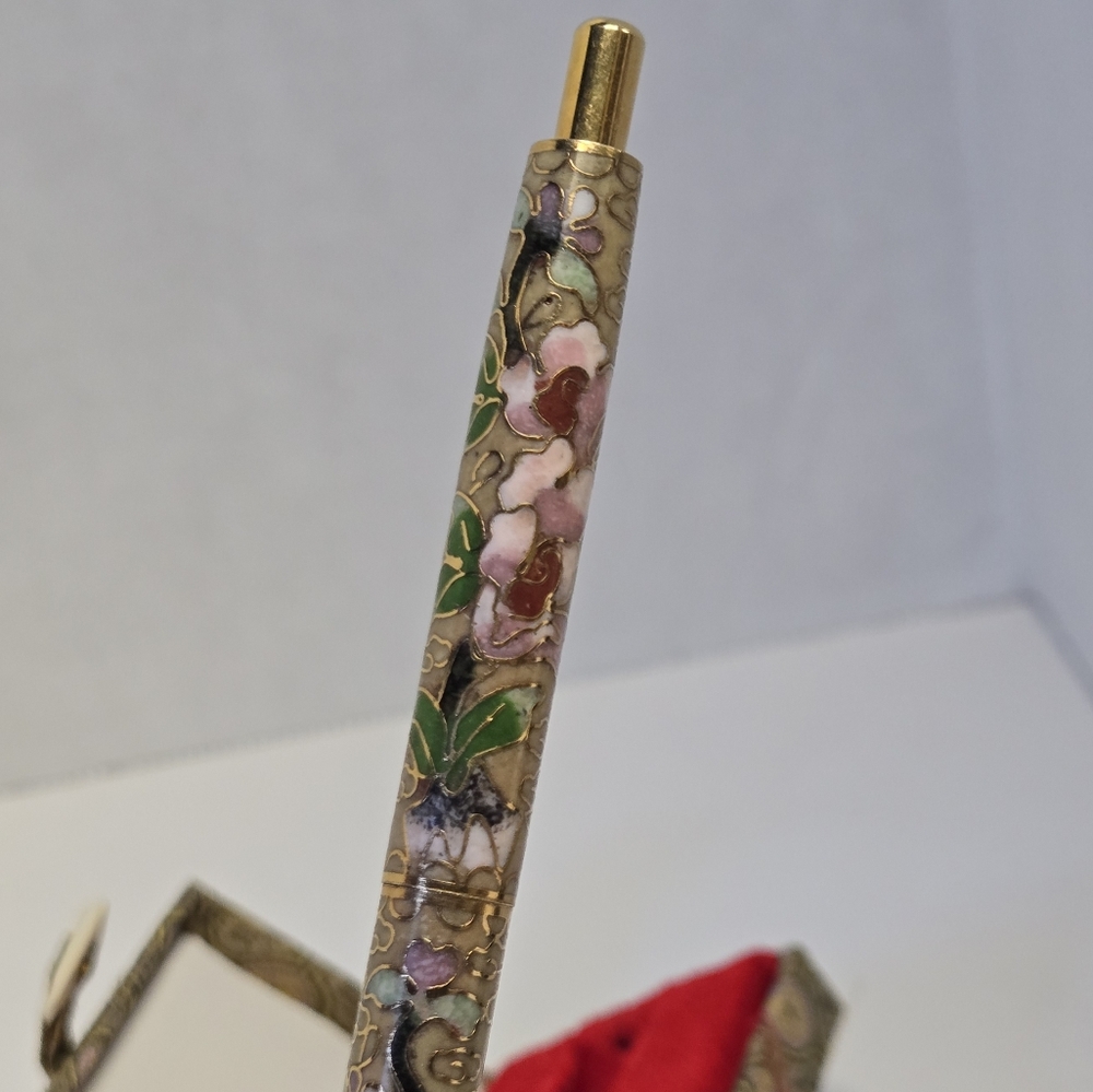 Vintage Cloisonné Gold Floral Design Pen 5 3/8" - Picture 7 of 13